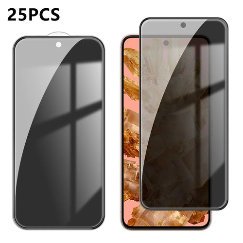 For Google Pixel 8 25Pcs Anti-spy Screen Protector Silk Printing High Aluminium-silicon Glass Full Cover Anti-fingerprint Privacy Film - Black - 1