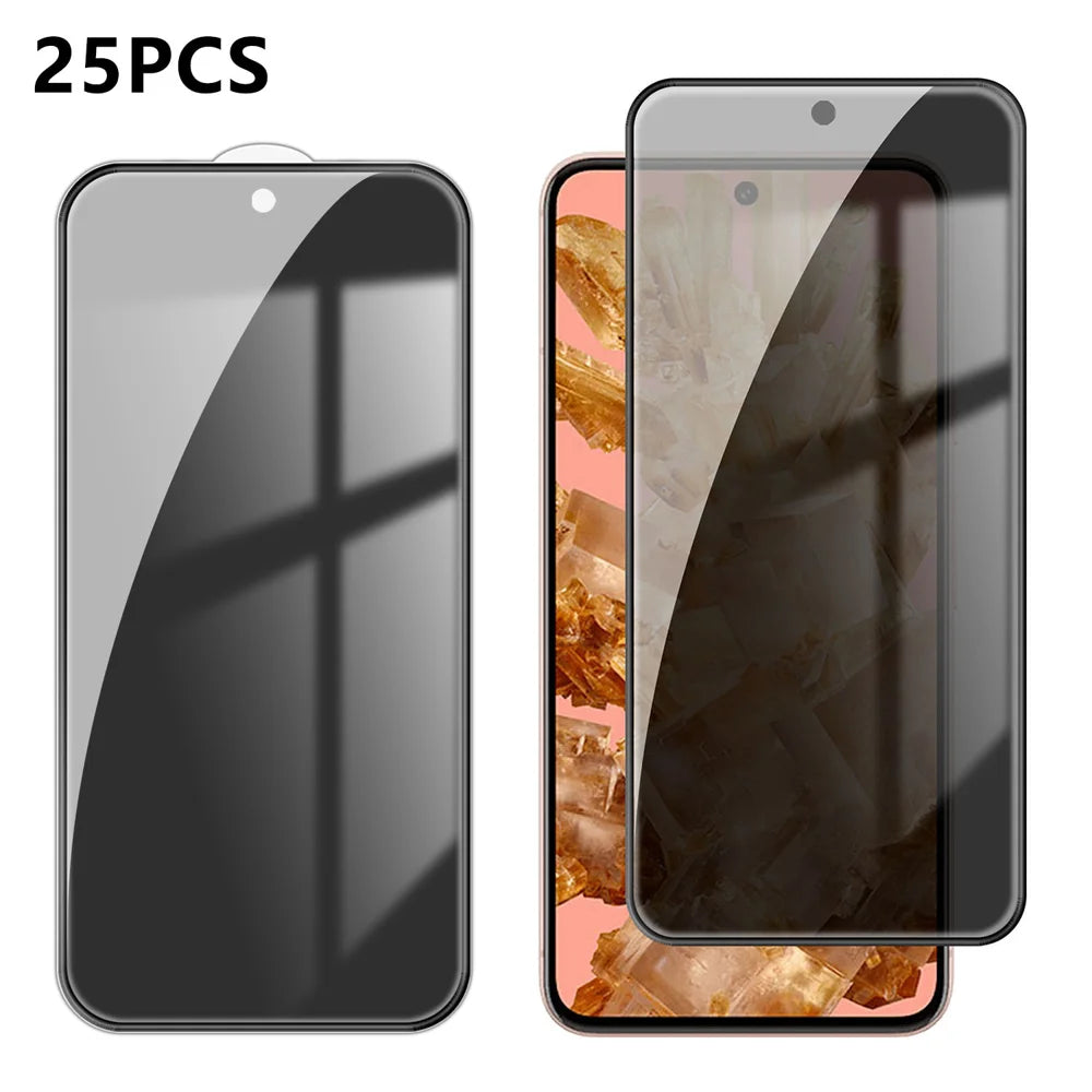 For Google Pixel 8 25Pcs Anti-spy Screen Protector Silk Printing High Aluminium-silicon Glass Full Cover Anti-fingerprint Privacy Film - Black - 1