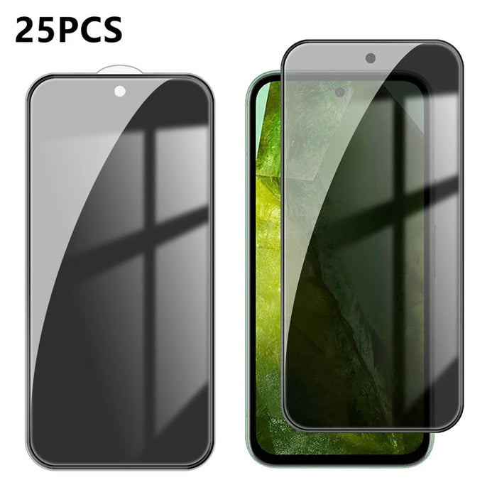 For Google Pixel 8a 25Pcs Anti-spy Screen Protector Silk Printing High Aluminium-silicon Glass Full Cover Anti-fingerprint Privacy Film - Black - 1