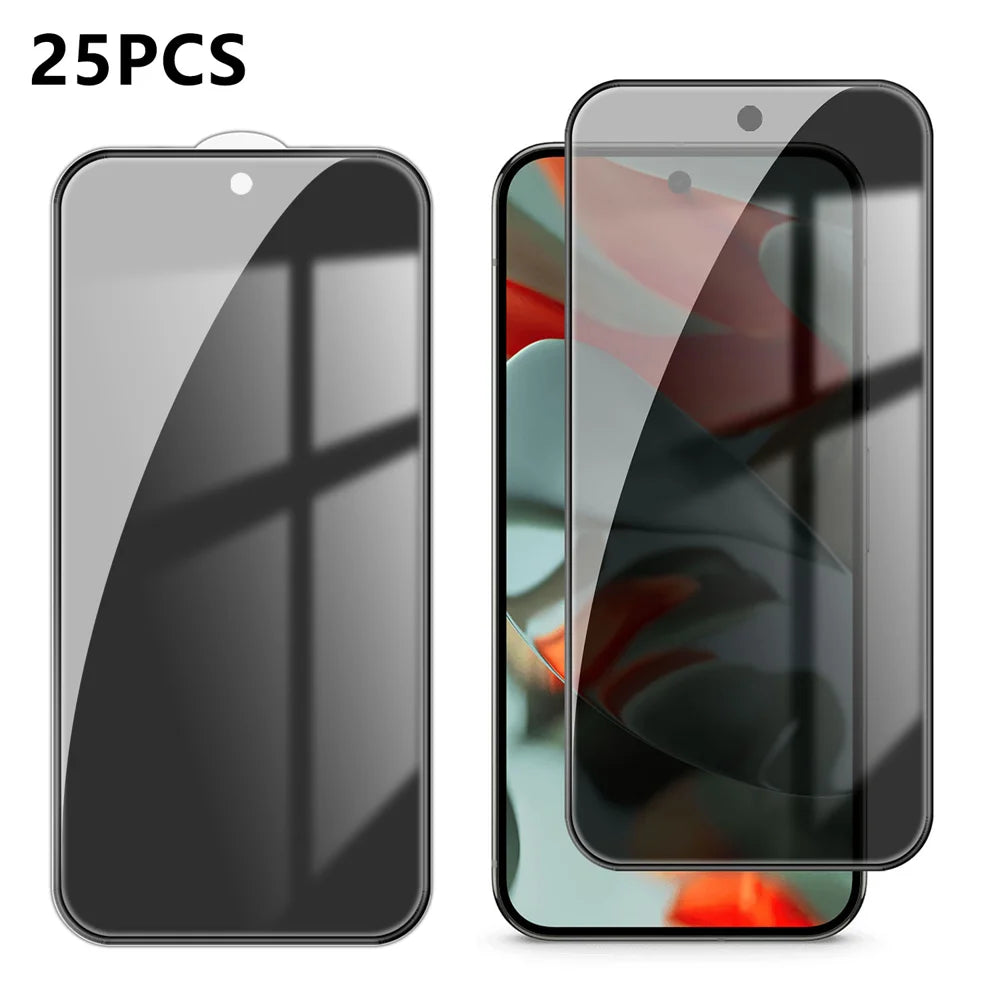 For Google Pixel 9 Pro XL 25Pcs Anti-spy Screen Protector Silk Printing High Aluminium-silicon Glass Full Cover Anti-fingerprint Privacy Film - Black - 1