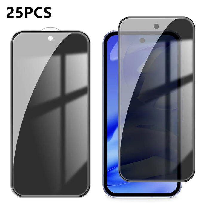 For Google Pixel 9a 25Pcs Anti-spy Screen Protector Silk Printing High Aluminium-silicon Glass Full Cover Anti-fingerprint Privacy Film - Black - 1