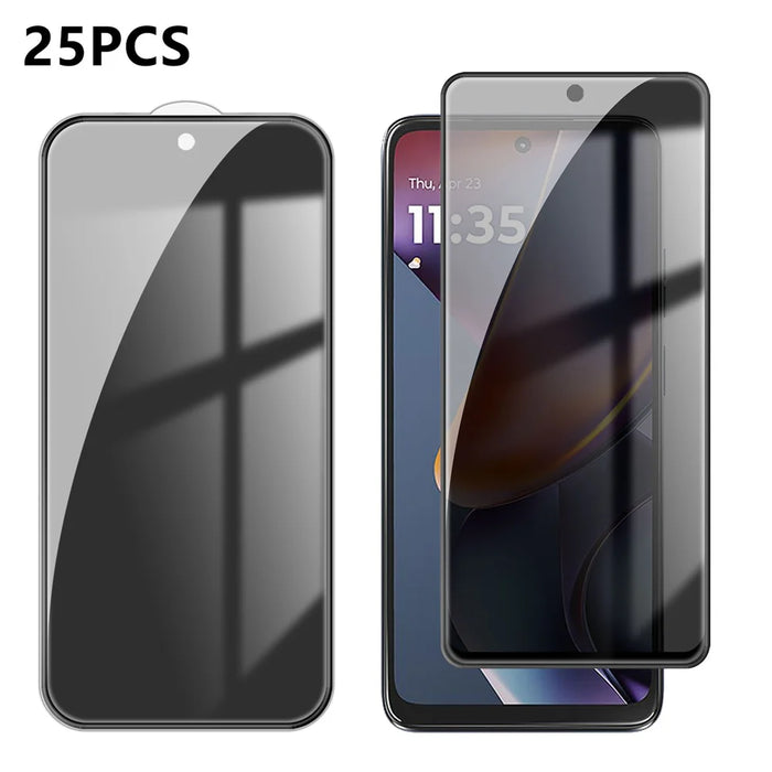 For Motorola Moto G (2025) 5G 25Pcs Anti-spy Screen Protector Silk Printing High Aluminium-silicon Glass Full Cover Anti-fingerprint Privacy Film - Black - 1
