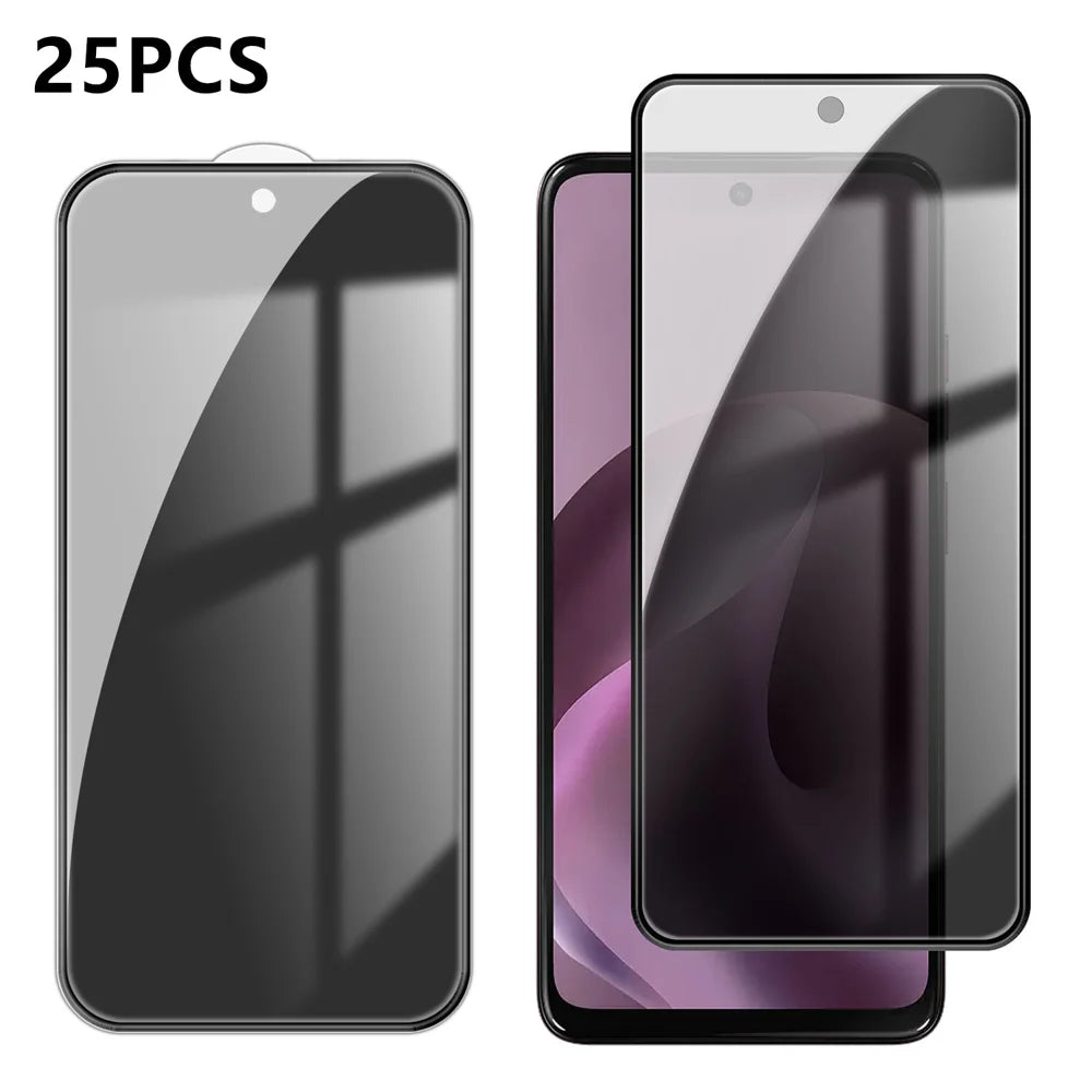 For Motorola Moto G17 Power 4G / Motorola Moto G15 4G / Motorola Moto G17 4G 25Pcs Anti-spy Screen Protector Silk Printing High Aluminium-silicon Glass Full Cover Anti-fingerprint Privacy Film - Black - 1