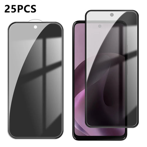 For Motorola Moto G17 Power 4G / Motorola Moto G15 4G / Motorola Moto G17 4G 25Pcs Anti-spy Screen Protector Silk Printing High Aluminium-silicon Glass Full Cover Anti-fingerprint Privacy Film - Black - 1