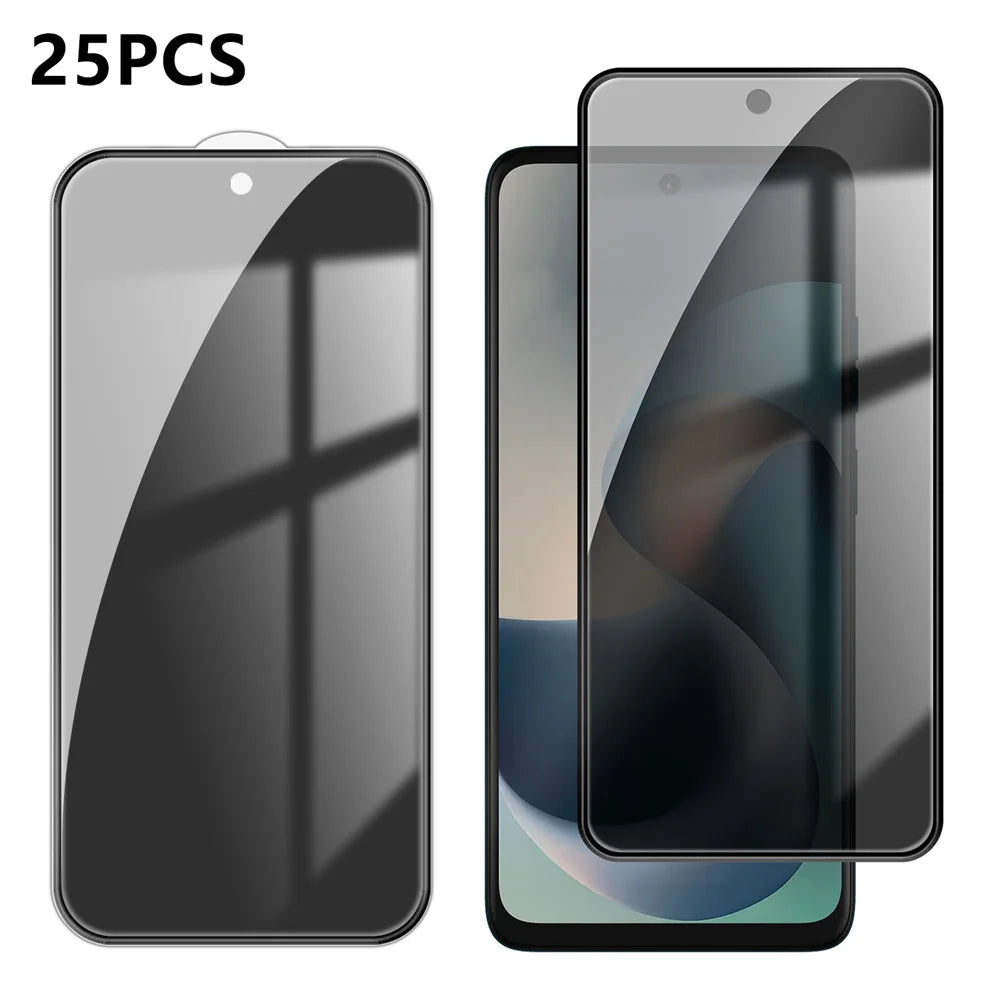 For Motorola Moto G57 5G 25Pcs Anti-spy Screen Protector Silk Printing High Aluminium-silicon Glass Full Cover Anti-fingerprint Privacy Film - Black - 1