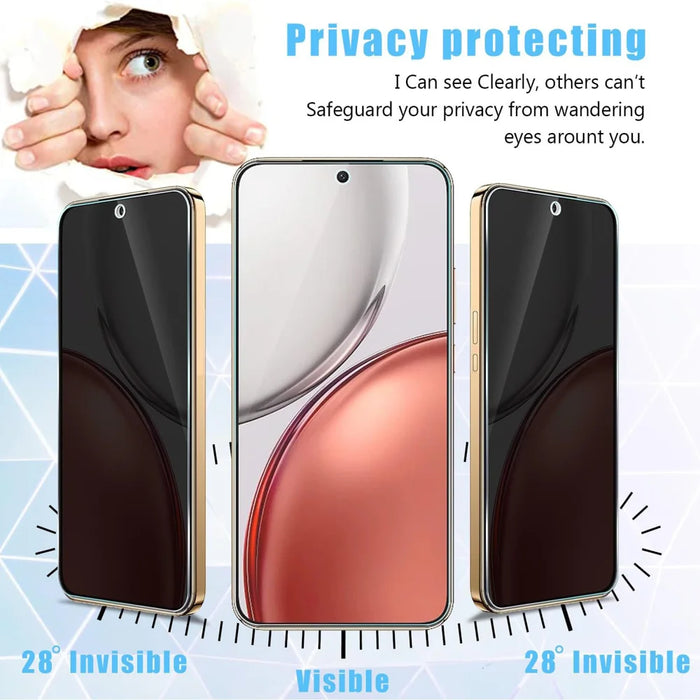 For Honor 600 Pro 5G 25Pcs Anti-spy Screen Protector Silk Printing High Aluminium-silicon Glass Full Cover Anti-fingerprint Privacy Film - Black - 3