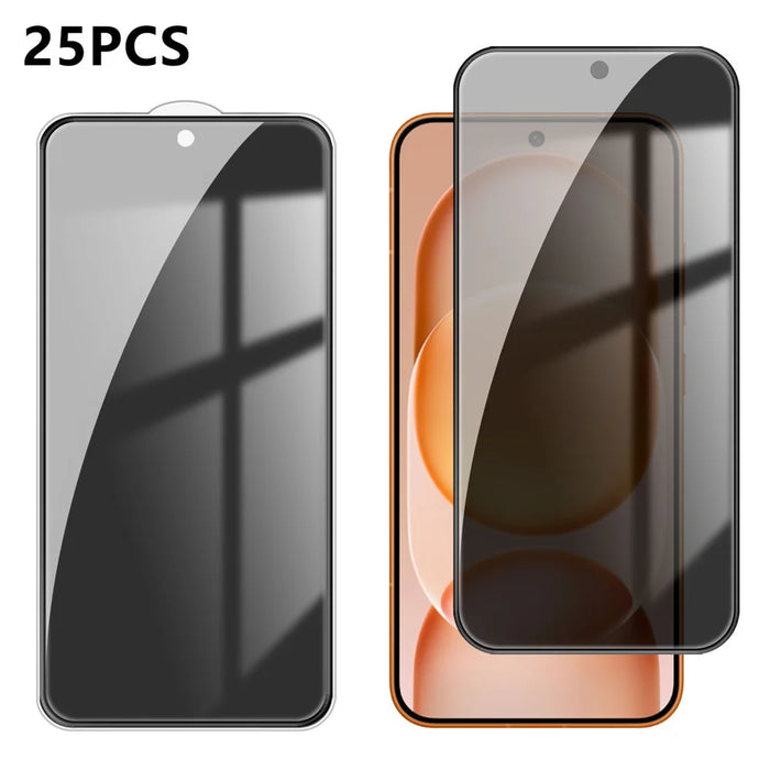 For Honor Magic8 Pro Air 5G 25Pcs Anti-spy Screen Protector Silk Printing High Aluminium-silicon Glass Full Cover Anti-fingerprint Privacy Film - Black - 1