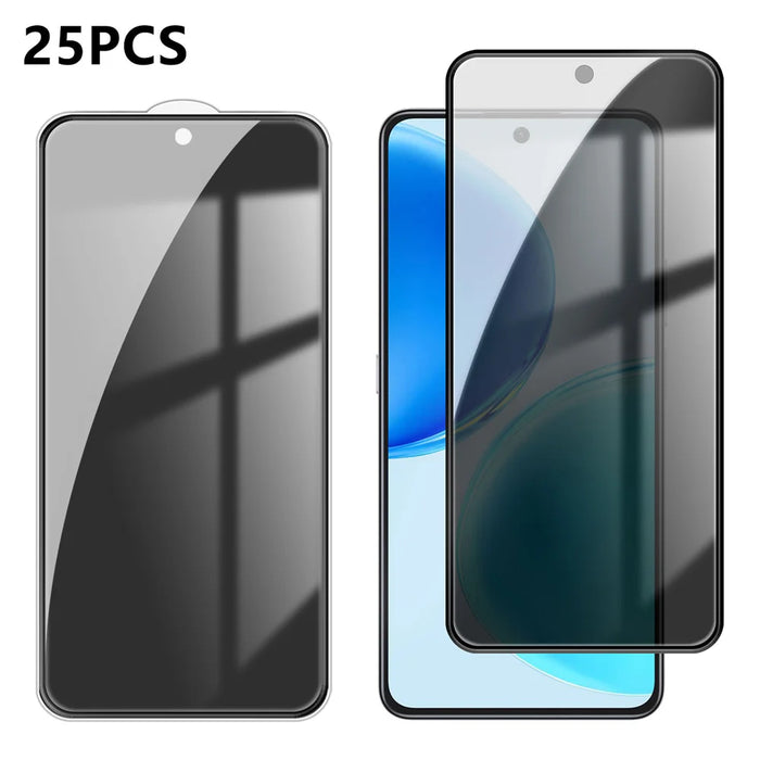 For Honor X8d 4G 25Pcs Anti-spy Screen Protector Silk Printing High Aluminium-silicon Glass Full Cover Anti-fingerprint Privacy Film - Black - 1