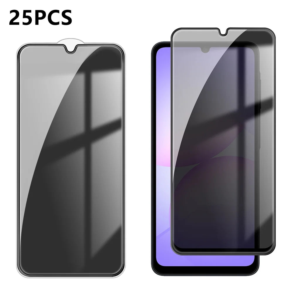 For Samsung Galaxy A08 5G / A08 4G / A07 5G / A07 4G 25Pcs Anti-spy Screen Protector Silk Printing High Aluminium-silicon Glass Full Cover Anti-fingerprint Privacy Film - Black - 1