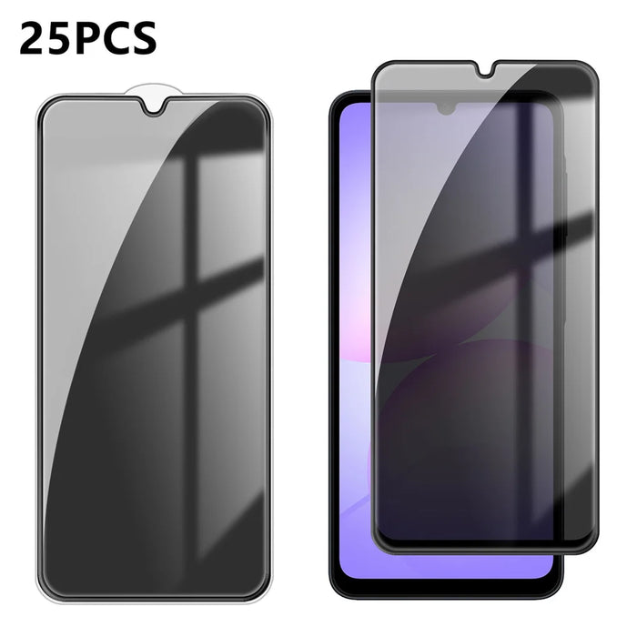 For Samsung Galaxy A08 5G / A08 4G / A07 5G / A07 4G 25Pcs Anti-spy Screen Protector Silk Printing High Aluminium-silicon Glass Full Cover Anti-fingerprint Privacy Film - Black - 1