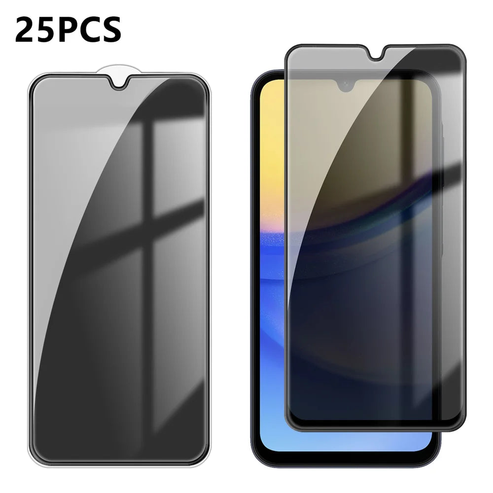 For Samsung Galaxy A15 5G / Galaxy A15 4G 25Pcs Anti-spy Screen Protector Silk Printing High Aluminium-silicon Glass Full Cover Anti-fingerprint Privacy Film - Black - 1
