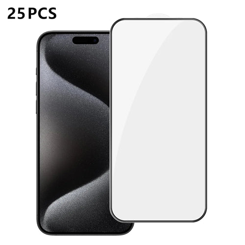 For iPhone 15 Pro 25Pcs Full Cover Screen Protector Silk Printing Ultra Clear High Aluminium-silicon Glass Film - Transparent - 1