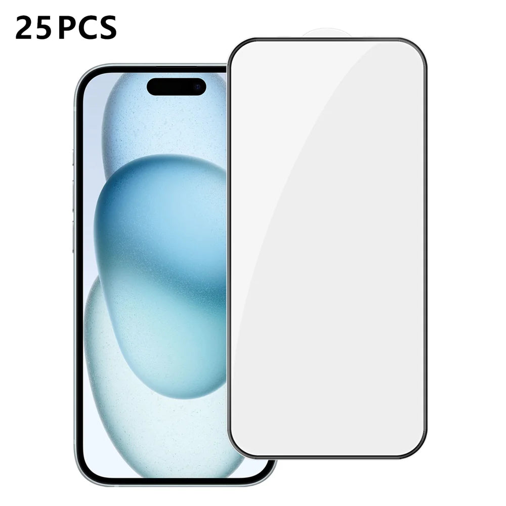 For iPhone 15 25Pcs Full Cover Screen Protector Silk Printing Ultra Clear High Aluminium-silicon Glass Film - Transparent - 1