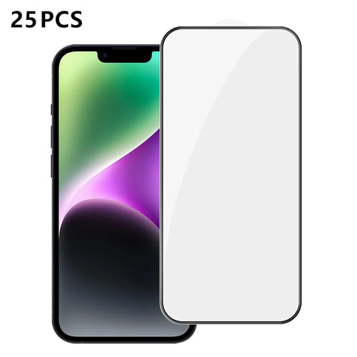 For iPhone 14 25Pcs Full Cover Screen Protector Silk Printing Ultra Clear High Aluminium-silicon Glass Film - Transparent - 1