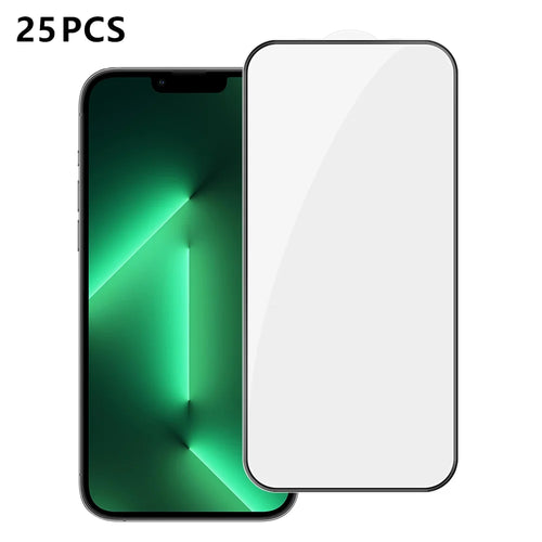 For iPhone 13 Pro 25Pcs Full Cover Screen Protector Silk Printing Ultra Clear High Aluminium-silicon Glass Film - Transparent - 1