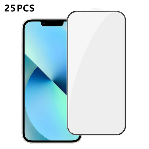For iPhone 13 25Pcs Full Cover Screen Protector Silk Printing Ultra Clear High Aluminium-silicon Glass Film - Transparent - 1