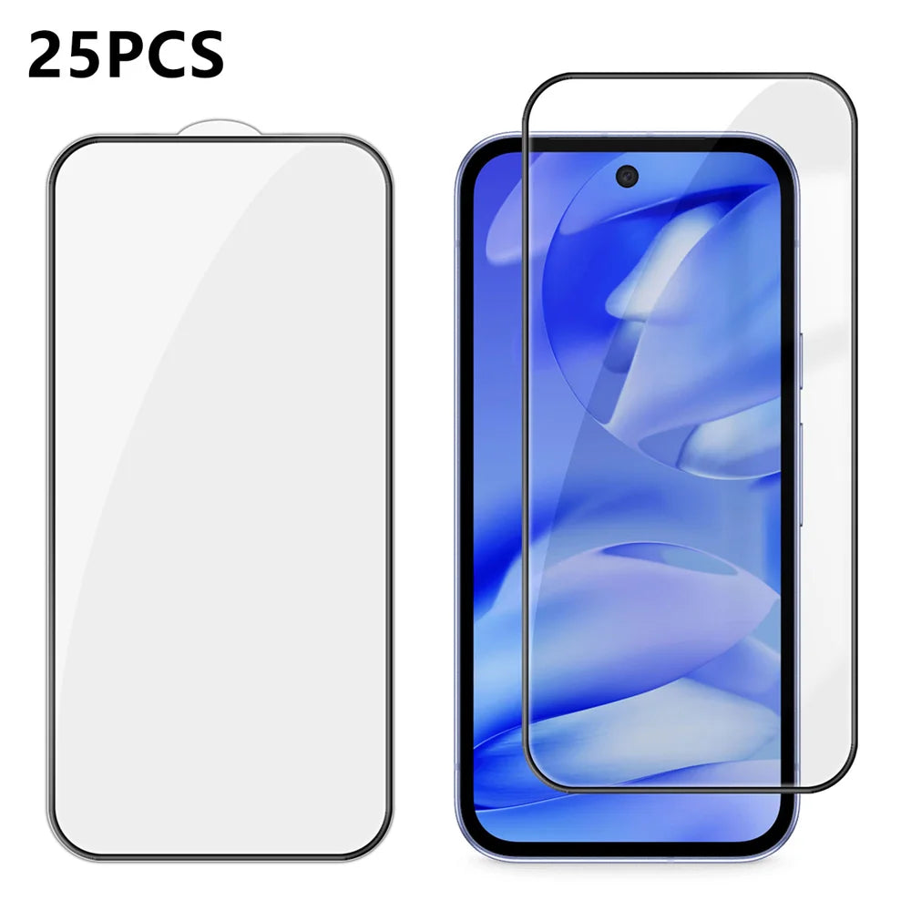 For Google Pixel 9a 25Pcs Full Cover Screen Protector Silk Printing Ultra Clear High Aluminium-silicon Glass Film - Transparent - 1