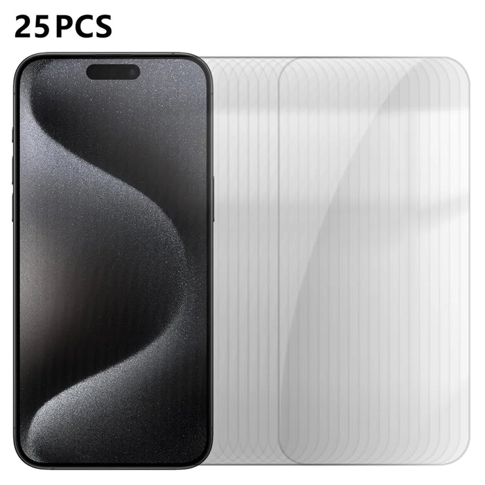 For iPhone 15 Pro Max 25Pcs Screen Protector Ultra Clear High Aluminium-silicon Glass Anti-fingerprint Film (Not Complete Covering) - Transparent - 1