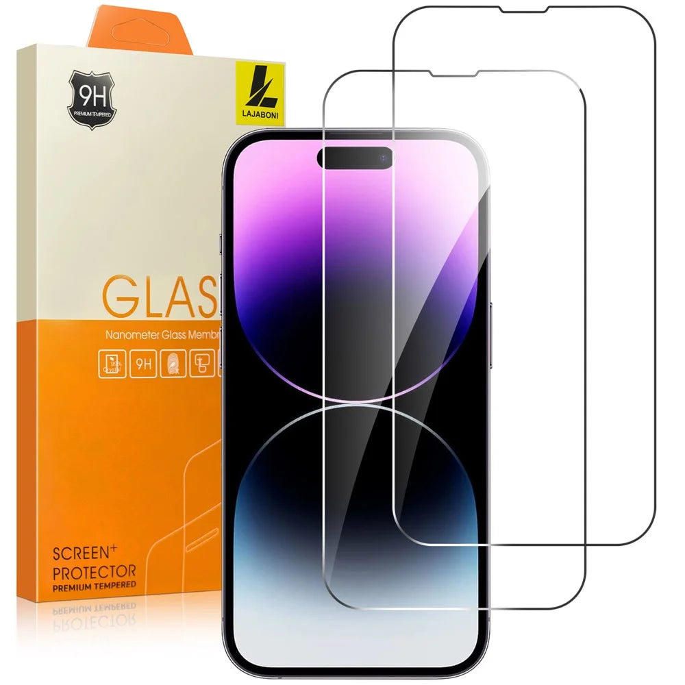 LAJABONI 2Pcs For iPhone 14 Pro Max HD Clear Screen Protector Anti-Explosion 2.5D Arc Edge Not Complete Covering Tempered Glass Screen Film - Transparent - 1
