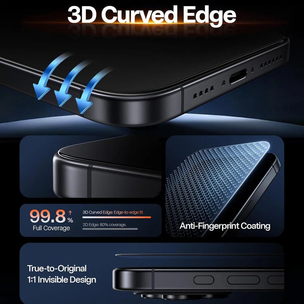 For iPhone 15 Pro Max Corning Gorilla Glass Full Screen Protector 9H Hardness Anti-Fingerprint Silk Printing Film - Transparent - 6