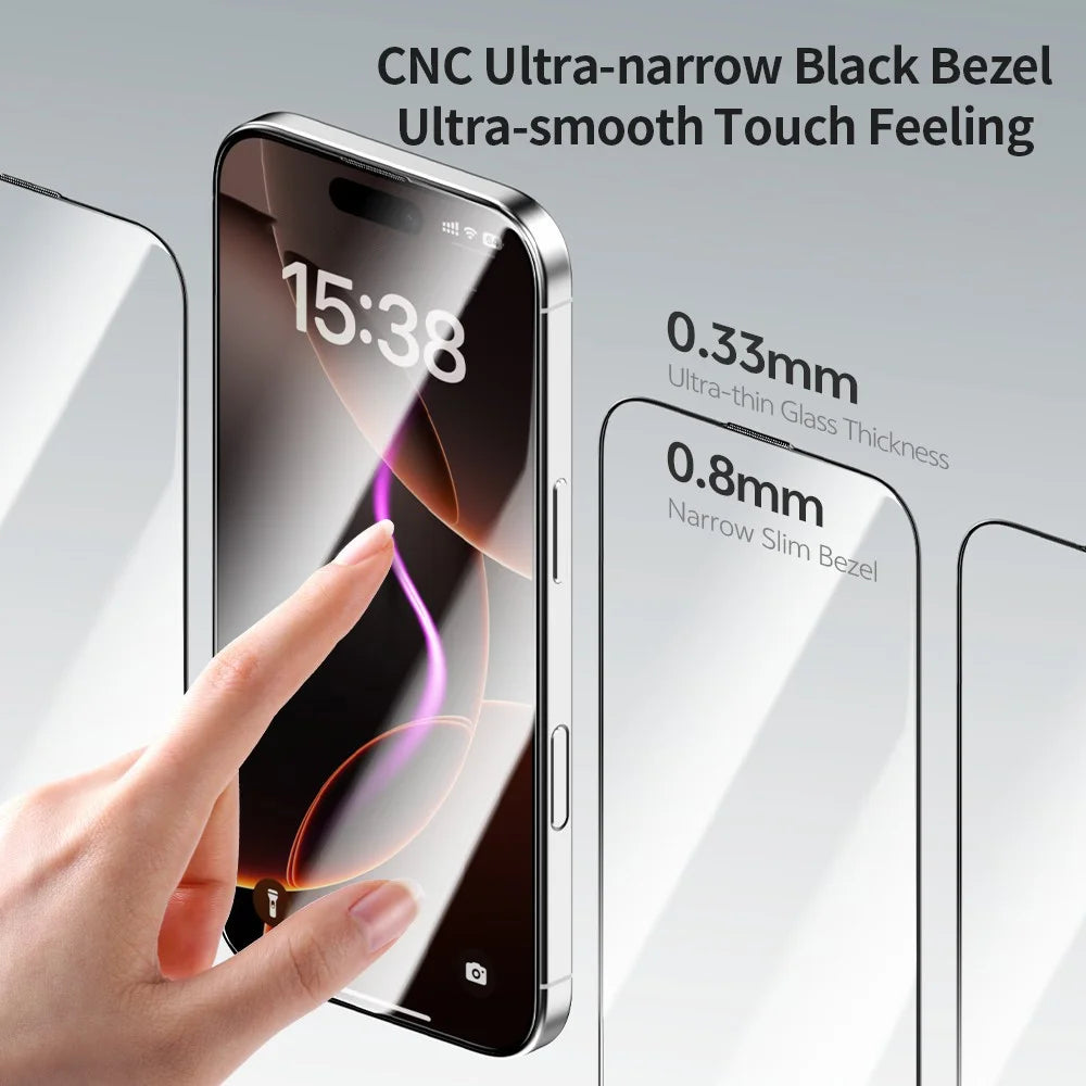 ZGA For For iPhone 17 / 16 Pro Screen Protector Anti-static High Aluminum-Silicon Glass HD Film - Transparent with Black Edge - 7