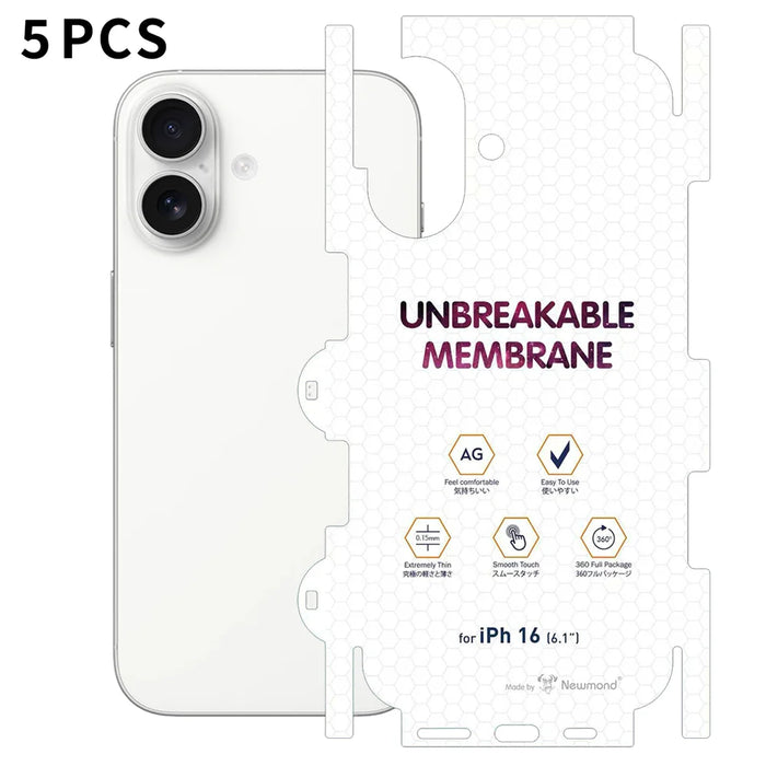 For iPhone 16 5Pcs Back Screen Protector Full Coverage Matte TPU Hydrogel Film - Transparent - 1