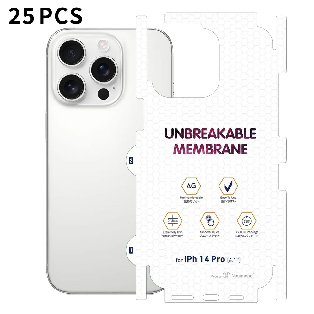 For iPhone 14 Pro 25Pcs Back Screen Protector Full Coverage Matte TPU Hydrogel Film - Transparent - 1