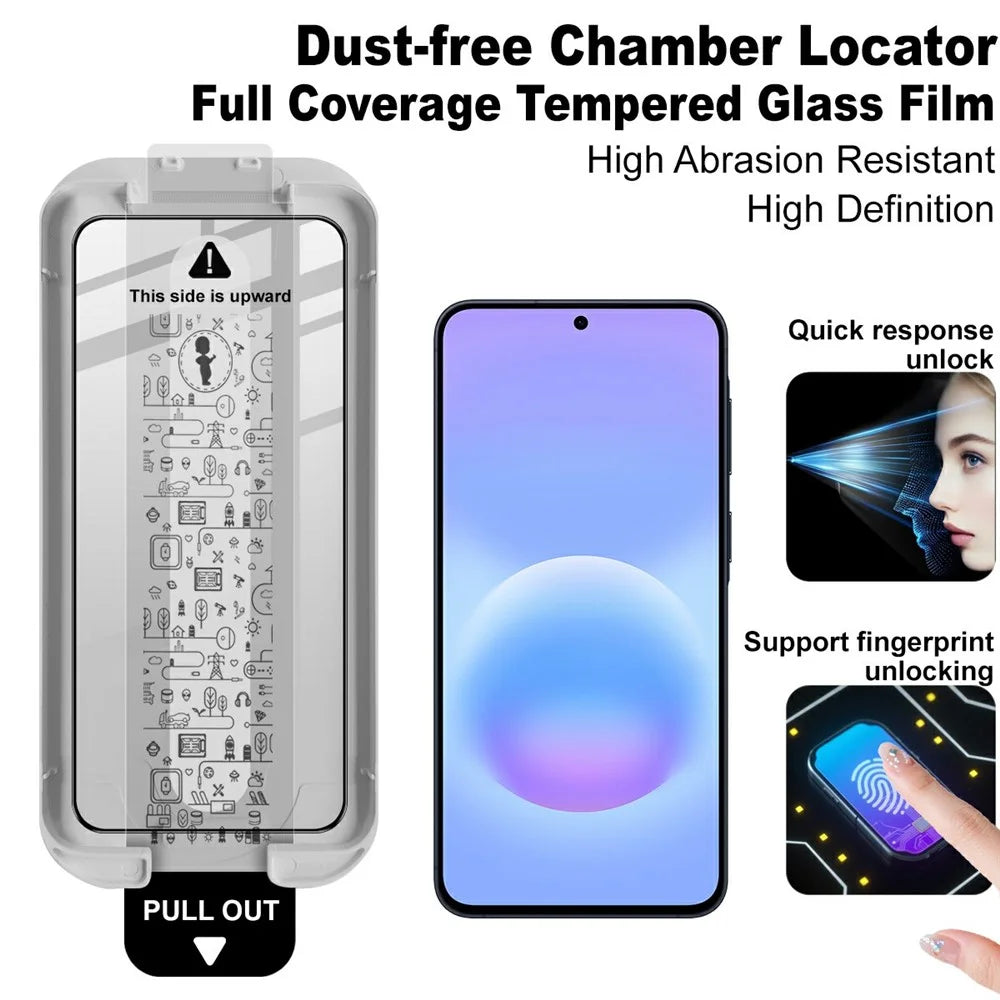 IMAK Tempered Glass For Samsung Galaxy A57 5G Full Screen Protector Full Glue Film with Dust-free Installation Tool (Fingerprint Unlock) - Black - 3