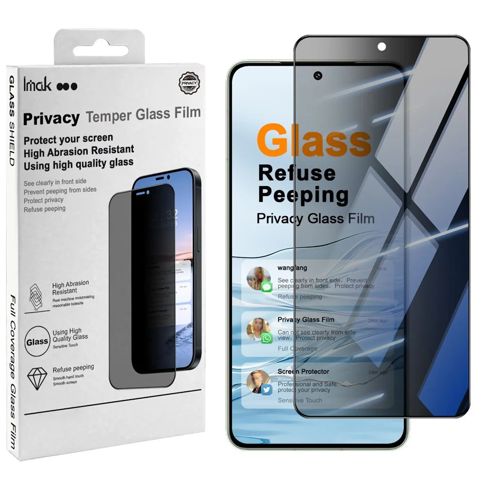IMAK For vivo iQOO 15T 5G / iQOO 13 5G / Oppo Find X9 Ultra 5G Privacy Screen Protector Anti Peep Full Cover Tempered Glass Film (Fingerprint Unlock) - Black - 1