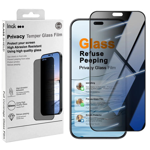 IMAK For Honor 600 Lite 5G / X80i 5G Privacy Screen Protector Anti Peep Full Cover Tempered Glass Film (Fingerprint Unlock) - Black - 1