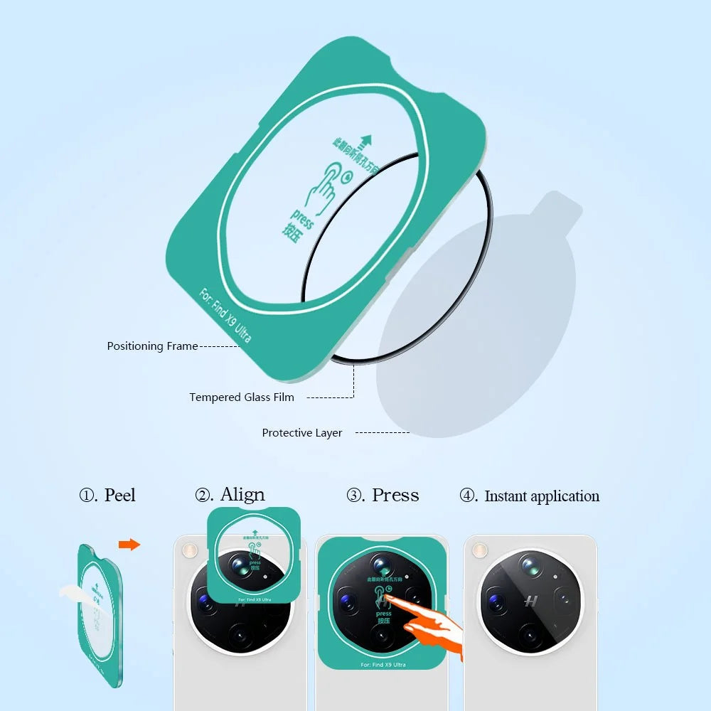 LEREACH 2Pcs for Oppo Find X8 Pro 5G Camera Lens Protector Full Cover High Aluminium-silicon Glass Lens Film with Auto-Align Installation Frame - Transparent with Black Circle - 6