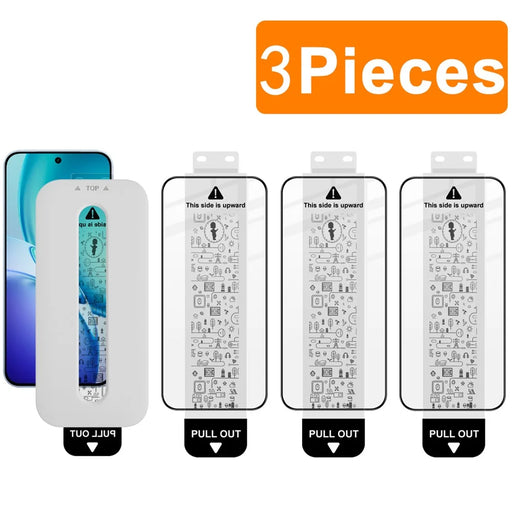 IMAK 3Pcs For vivo Y600 Pro 5G Tempered Glass Full Screen Protector Full Glue Film with Dust-free Installation Tool (Fingerprint Unlock) - Black - 1