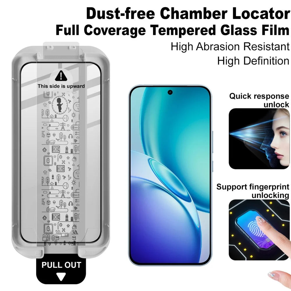 IMAK 3Pcs For vivo Y600 Pro 5G Tempered Glass Full Screen Protector Full Glue Film with Dust-free Installation Tool (Fingerprint Unlock) - Black - 4