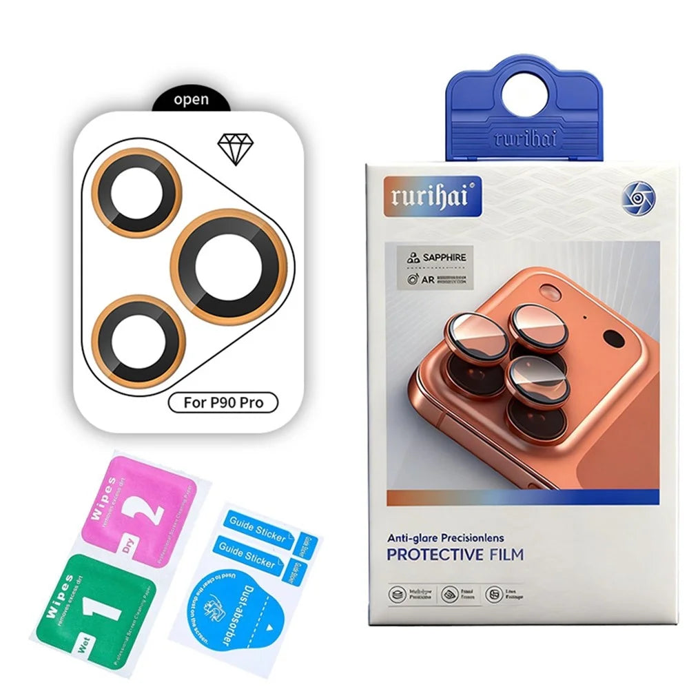 RURIHAI For Huawei Pura 90 Pro Camera Lens Protector Tempered Glass Metal Ring Lens Film - Orange - 5