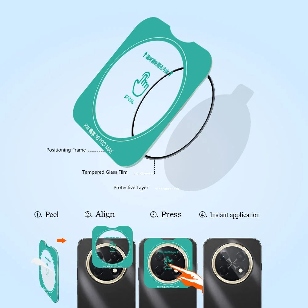 LEREACH 2Pcs for Huawei Enjoy 90 Pro Max / nova 15 Max Camera Lens Protector Full Cover High Aluminium-silicon Glass Lens Film with Auto-Align Installation Frame - Transparent with Black Circle - 7