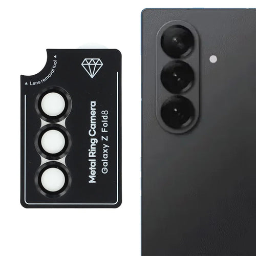 For Samsung Galaxy Z Fold8 Ultra Camera Lens Protector Set Electroplating Metal + Tempered Glass Individual Lens Film - Black - 1