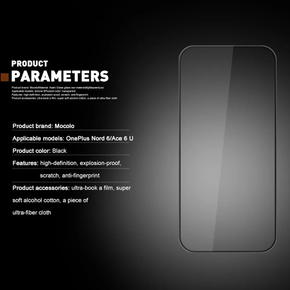 MOCOLO Full Screen Protector For OnePlus Nord 6 5G / Nord CE6 5G / Turbo 6 5G Anti-Shatter Silk Printing Full Glue Tempered Glass Film - Black - 4