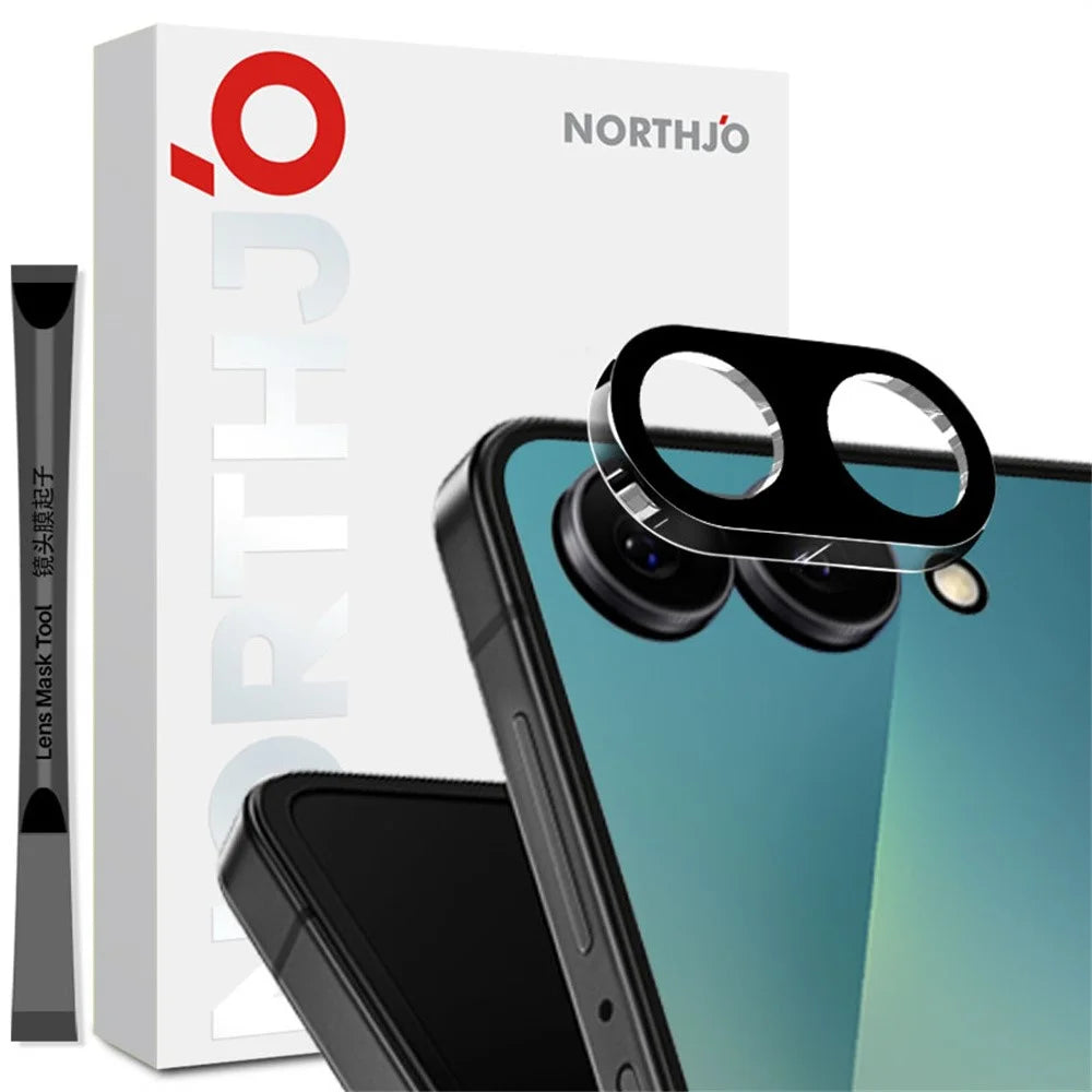 NORTHJO For Samsung Galaxy Z Flip8 Camera Lens Protector Silk Printing 3D Clear Full Screen Tempered Glass Lens Film - Black - 1
