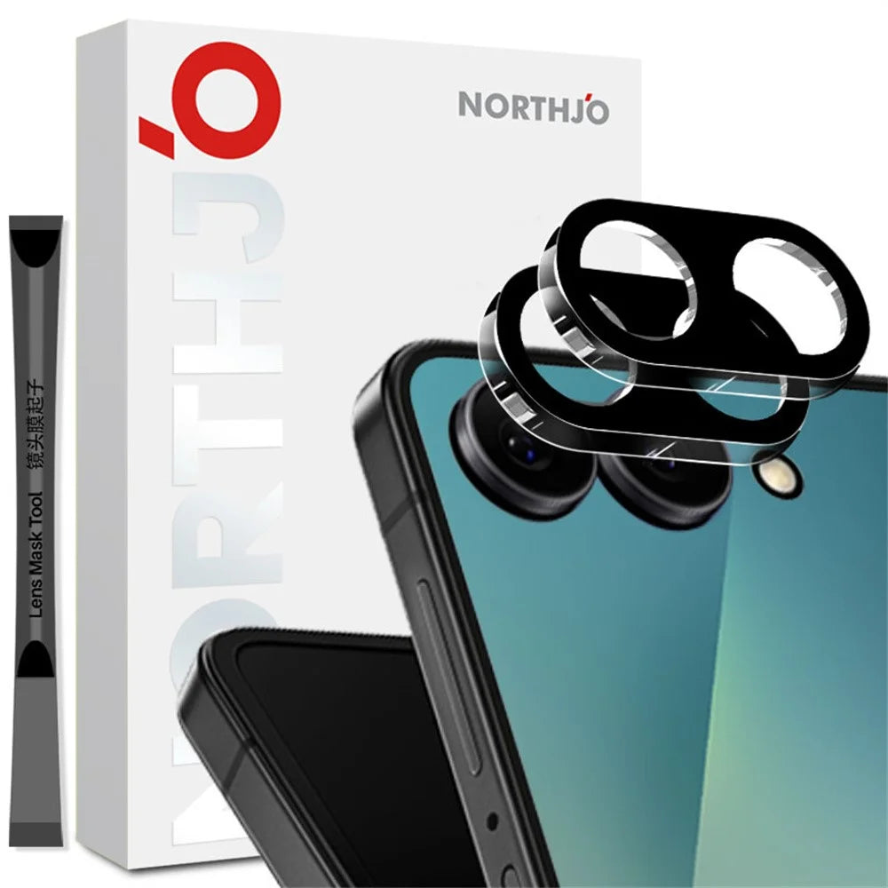 NORTHJO 2Pcs For Samsung Galaxy Z Flip8 Full Coverage Camera Lens Protector Silk Printing 3D Clear Tempered Glass Lens Film - Black - 1