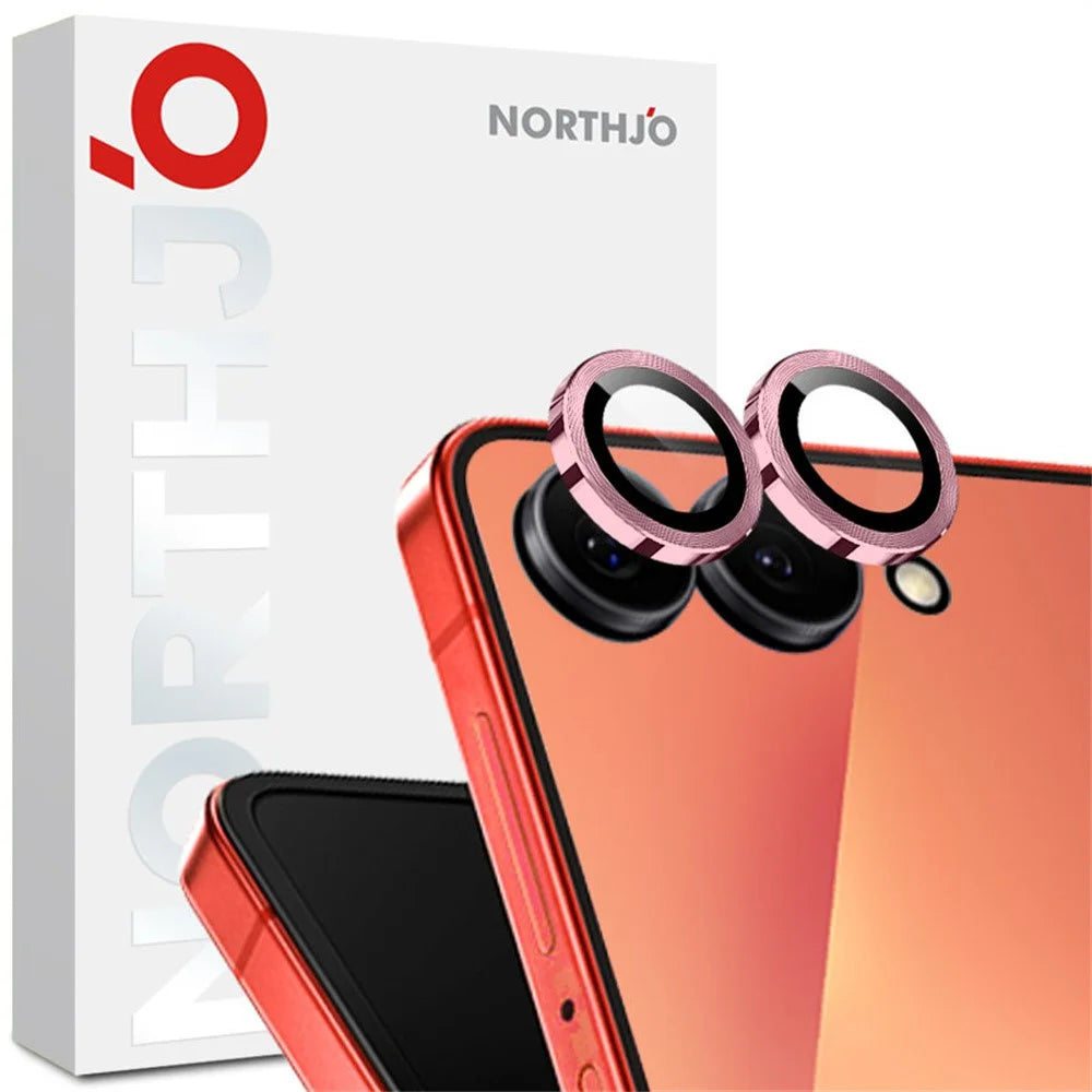 NORTHJO 1 Set For Samsung Galaxy Z Flip8 Tempered Glass Camera Lens Film CD Veins Metal Ring Lens Guard (Complete Coverage) - Pink - 1