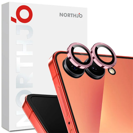 NORTHJO 1 Set For Samsung Galaxy Z Flip8 Tempered Glass Camera Lens Film CD Veins Metal Ring Lens Guard (Complete Coverage) - Pink - 1