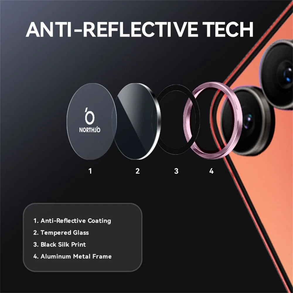 NORTHJO 1 Set For Samsung Galaxy Z Flip8 Tempered Glass Camera Lens Film CD Veins Metal Ring Lens Guard (Complete Coverage) - Pink - 4