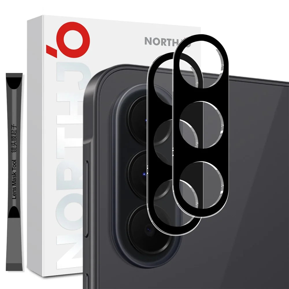 NORTHJO 2Pcs For Samsung Galaxy S26 FE Full Coverage Camera Lens Protector Silk Printing 3D Clear Tempered Glass Lens Film - Black - 1