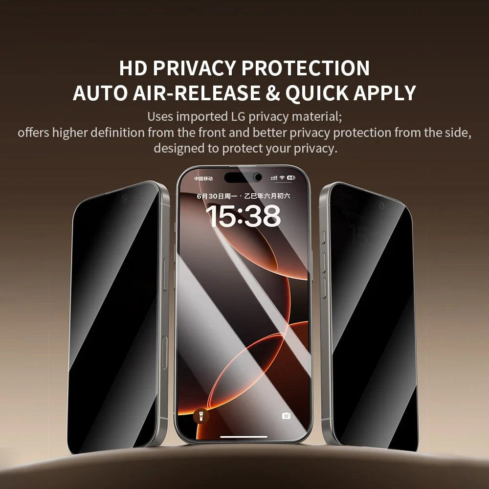 ZGA for iPhone Air Anti-spy Screen Protector 3D Full Coverage Anti-static High Aluminum-Silicon Glass Film - Black - 3
