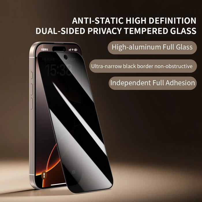 ZGA for iPhone 17 Pro Anti-spy Screen Protector 3D Full Coverage Anti-static High Aluminum-Silicon Glass Film - Black - 2