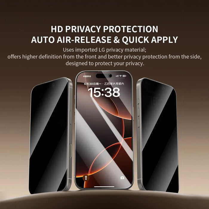 ZGA for iPhone 17 Pro Anti-spy Screen Protector 3D Full Coverage Anti-static High Aluminum-Silicon Glass Film - Black - 3