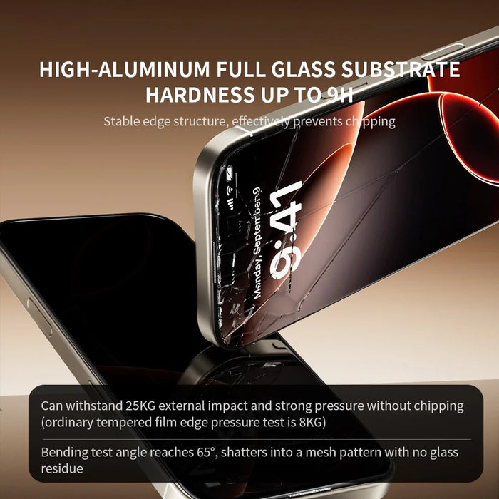 ZGA for iPhone 17 Pro Anti-spy Screen Protector 3D Full Coverage Anti-static High Aluminum-Silicon Glass Film - Black - 7
