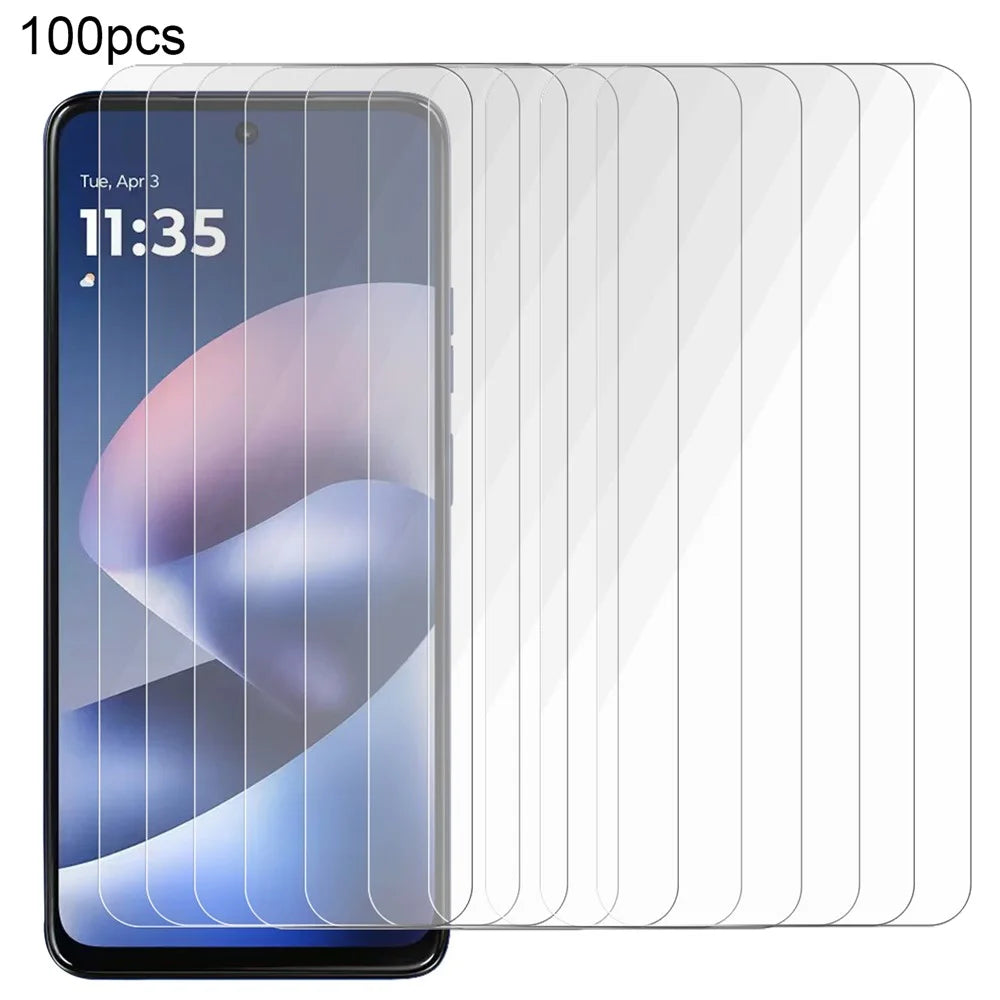 100Pcs For Motorola Moto G47 5G / G37 5G Screen Protector Full Glue Anti-Scratch Tempered Glass Film (NOT Complete Covering) (No Package, with Wipes Set, Dust-absorber, Guide Sticker) - Transparent - 1