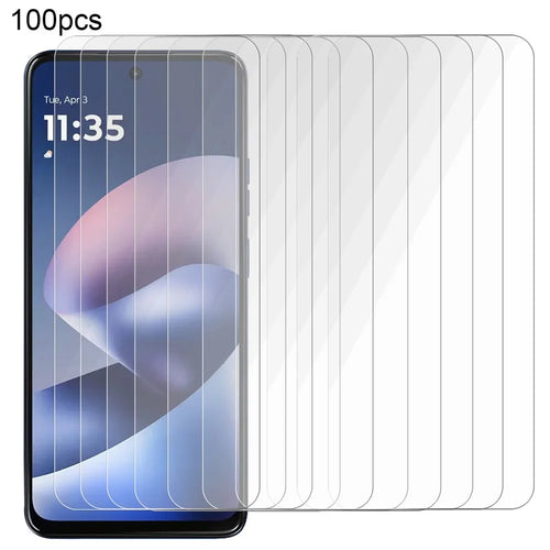 100Pcs For Motorola Moto G47 5G / G37 5G Screen Protector Full Glue Anti-Scratch Tempered Glass Film (NOT Complete Covering) (No Package, with Wipes Set, Dust-absorber, Guide Sticker) - Transparent - 1