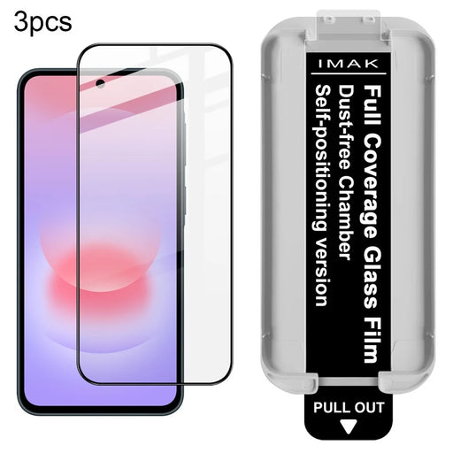 IMAK 3Pcs For Samsung Galaxy A37 5G Tempered Glass Full Screen Protector Full Glue Film with Dust-free Installation Tool - Black - 1